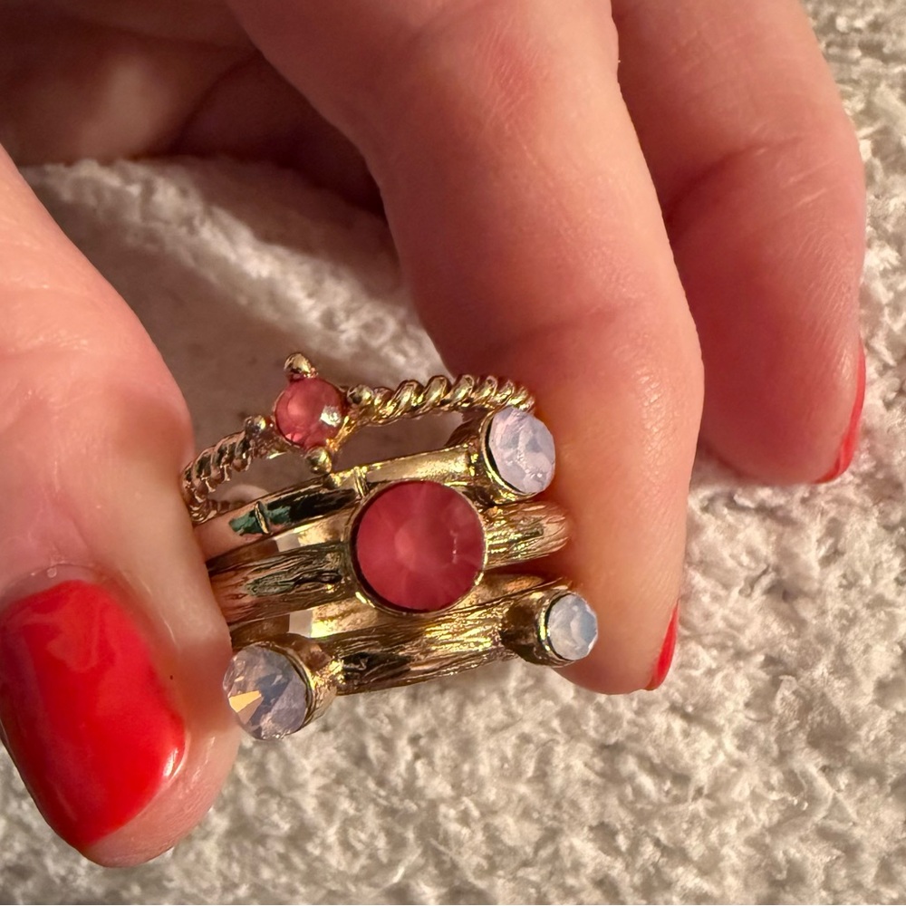 LB Gold & Pink Stacked Ring Set of 5